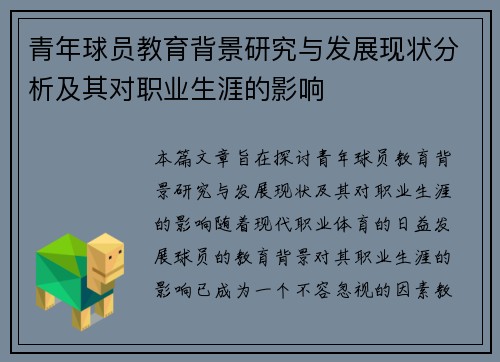 青年球员教育背景研究与发展现状分析及其对职业生涯的影响